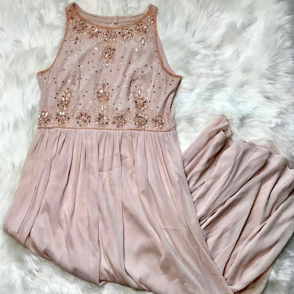 Adrianna Papell Blush Pink Floral Sequin Gown